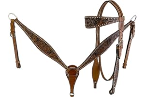 Western Saddle Horse Headstall Bridle Breast Collar Reins Tack Set Leather Floral Tooled Handmade Breastplate ME-HBC-164F Ful
