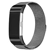 bayite Milanese Loop Bands Compatible Fitbit Charge 2, Stainless Steel Magnet Lock Metal, Black Large