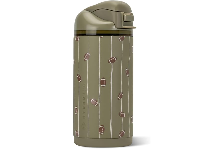 HydroJug Ease2o 14oz Kids Insulated Stainless Steel Water Bottle, Dual Straw & Chug Lid, Leak-Resistant Locking Lid, Vented Cap, Cup Holder Friendly, BPA-Free – Football