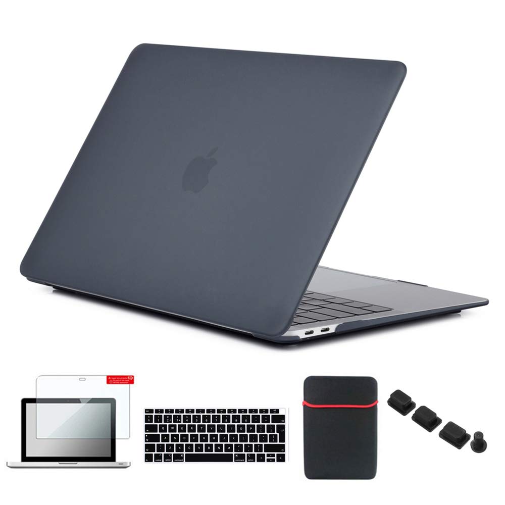 Se7enline 2018/2019/2020 MacBook Air Case 13 inch Hard Shell Cover for MacBook Air 13-Inch with Touch ID Model A1932/A2337/A2179 with Sleeve Bag, Keyboard Cover, Screen Protector, Dust Plug, Black
