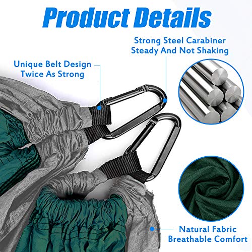 Camping Hammock, Double & Single Portable Hammocks with Tree Straps, Lightweight Nylon Parachute Hammocks for Hiking Travel Backpacking Beach Yard Gear | 2 x Premium carabiners, 2 x Nylon Loops