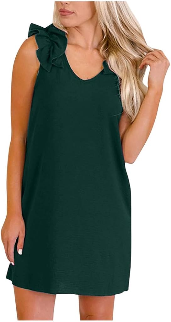 TOPBIGGER Women's Sleeveless Short Dress Women's T-Shirt Mini Dress Pleated T Shirt Dresses Women Tank Dress