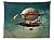 vipsung Fantasy Decor Tablecloth Surreal Sky Scenery with Steampunk Airship Fairy Sci Fi Stardust Space Image Dining Room Kitchen Rectangular Table Cover Blue Gold