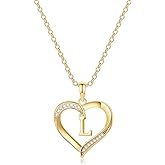 Yesteel Heart Initial Necklaces for Women, 14K Gold Plated Cubic Zirconia Heart Pendant Necklace, Dainty Initial Charm Necklace Letter A to Z Jewelry for Women Girls