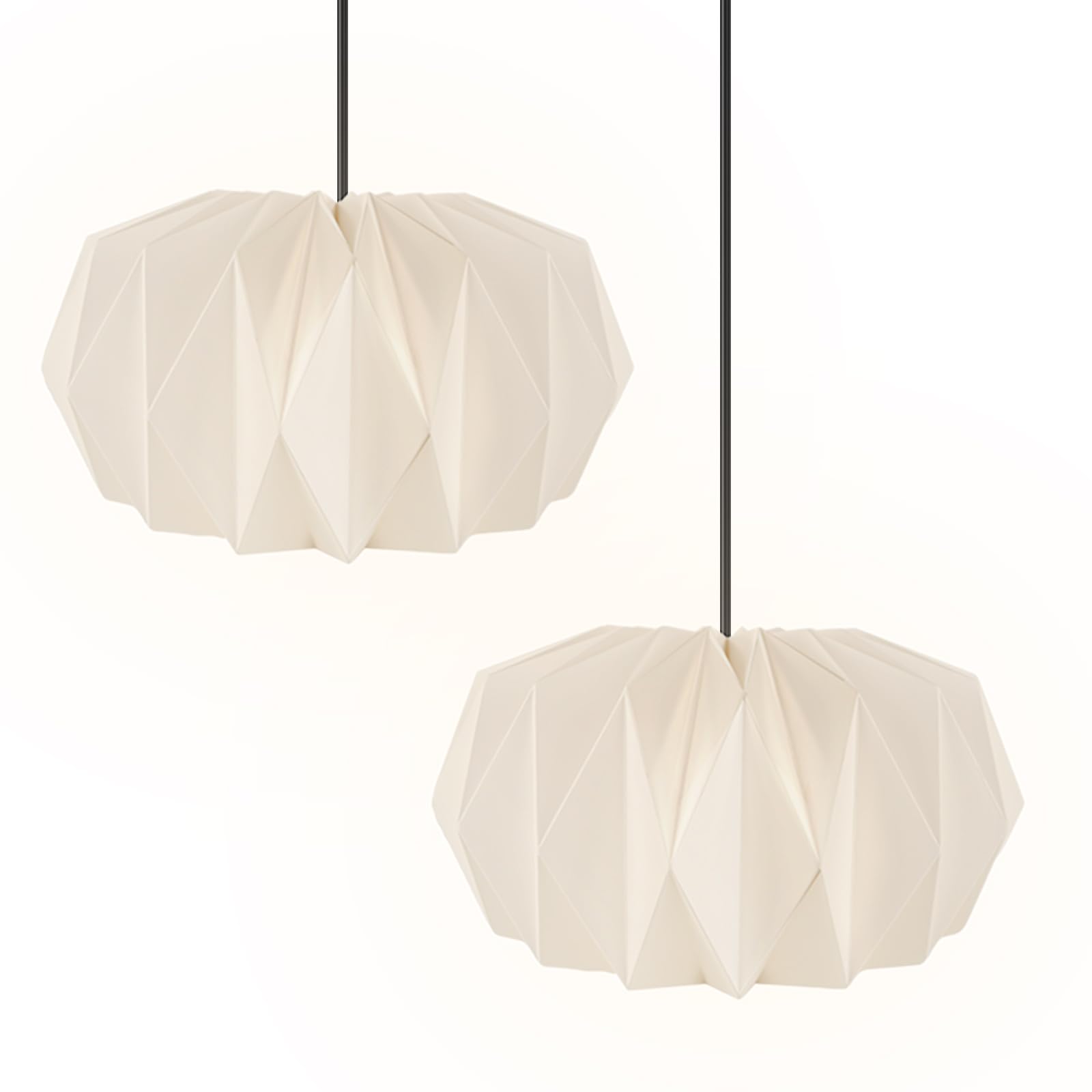 WOPPLXY 2PCS Paper Ceiling Lampshade - White Pumpkin Shape 43x25CM Light Shade - Origami Lampshade for Home Decoration, Bedroom Atmosphere