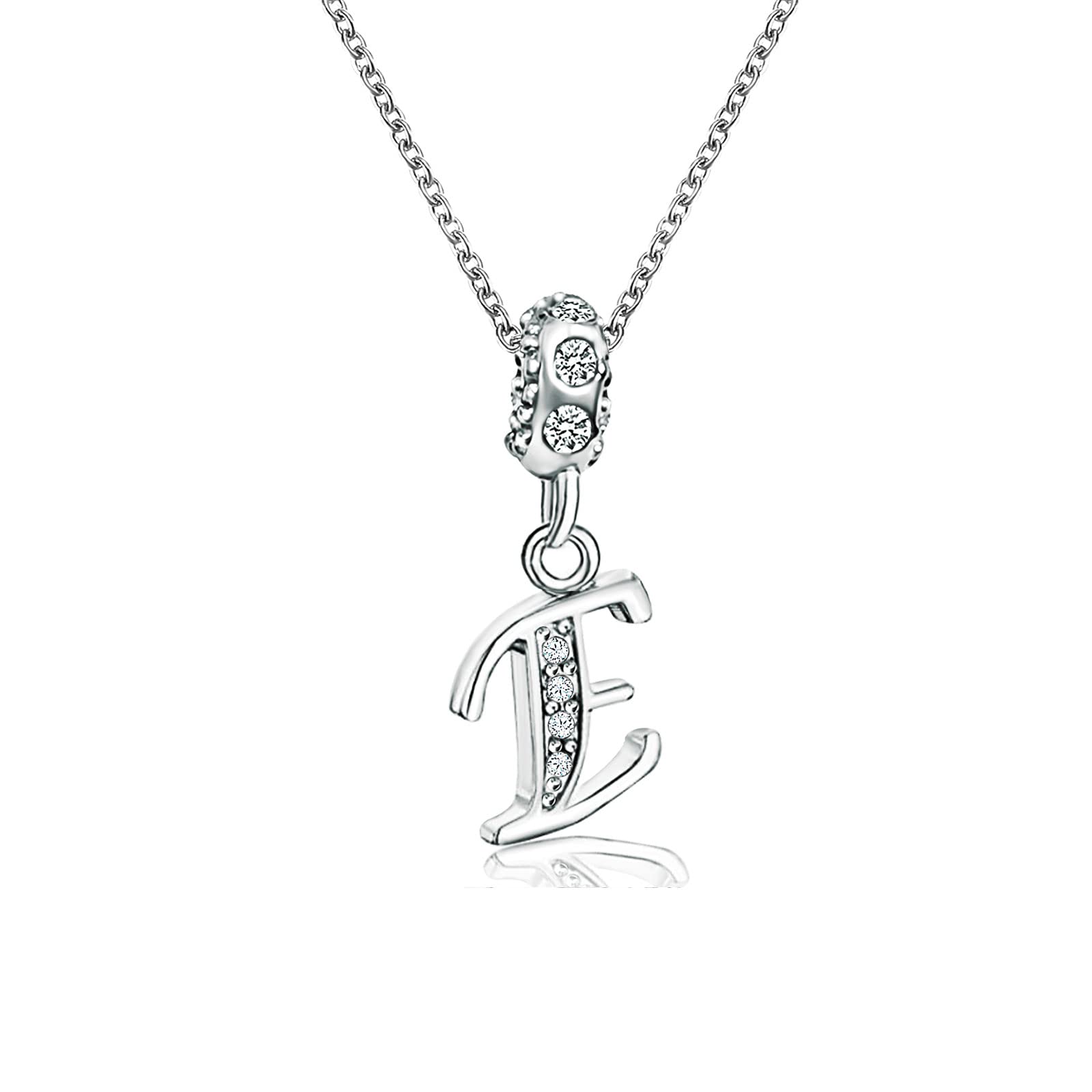 KunBead Jewelry 18 inch Letter E Initial Crystal Alphabet Name Nan Charm Pendant Necklace