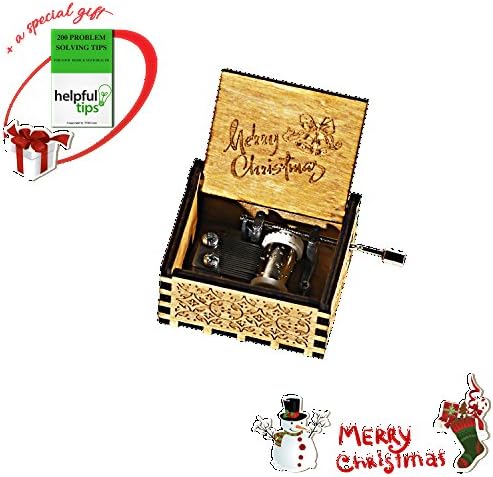 Christmas Gifts |Delightful Engraved Vintage Wooden Music Box With Funny Rhythms Of Xmas| Christmas card enclosed|Perfect Gift For Christmas|New Year|Santa Claus|Noel (Merry Christmas)