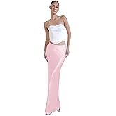 Women’s Satin Silky High Waist Maxi Skirt Elegant Flowy A Line Long Skirt Zipper Bodycon Mermaid Skirt