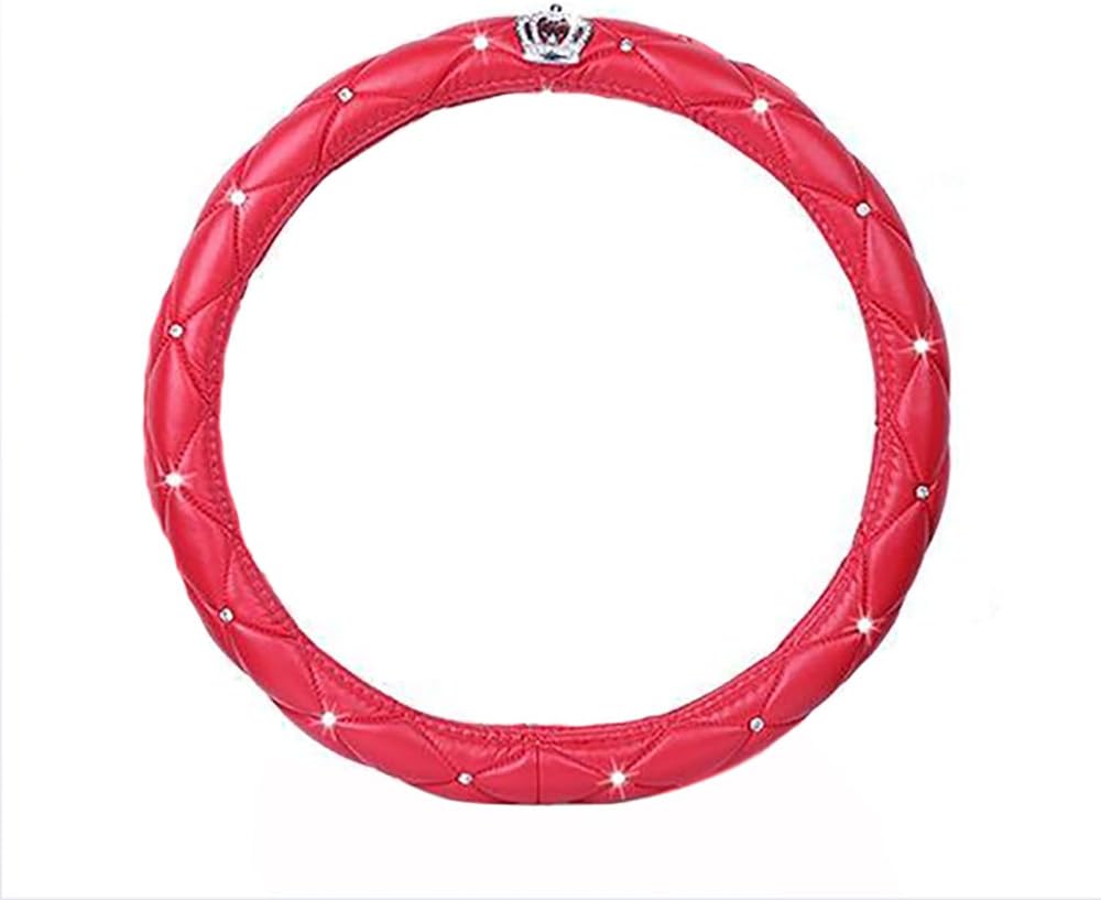 Car Steering Wheel Cover Bling Bling Rhinestone Leather Handcraft For Lady Four Seasons Steering Cover