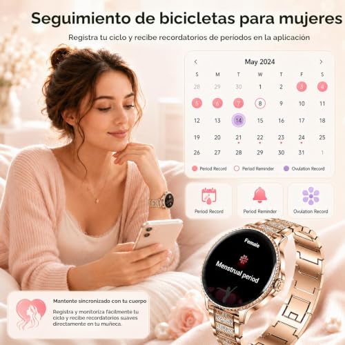 Women's Smart Watch 1.27" Round Smartwatch with Bluetooth Calls, Heart Rate SpO2 Sleep, 120+ Sports Modes, IP68 Waterproof, 2 Straps, Compatible with Android iOS, Rose Gold