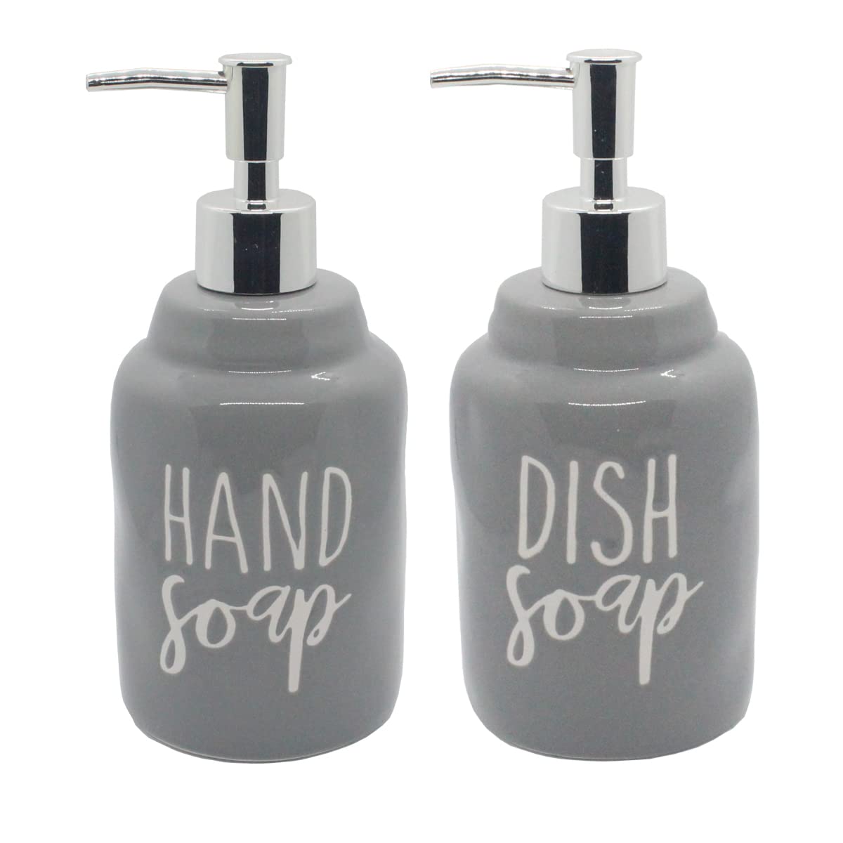 Photo 1 of 2 Pack Ceramics Hand Soap and Dish Soap Dispenser Set for Kitchen and Bathroom, Refillable Liquid Hand Soap and Premium Kitchen Soap Dispenser, Perfect for Counter Décor (Gray)