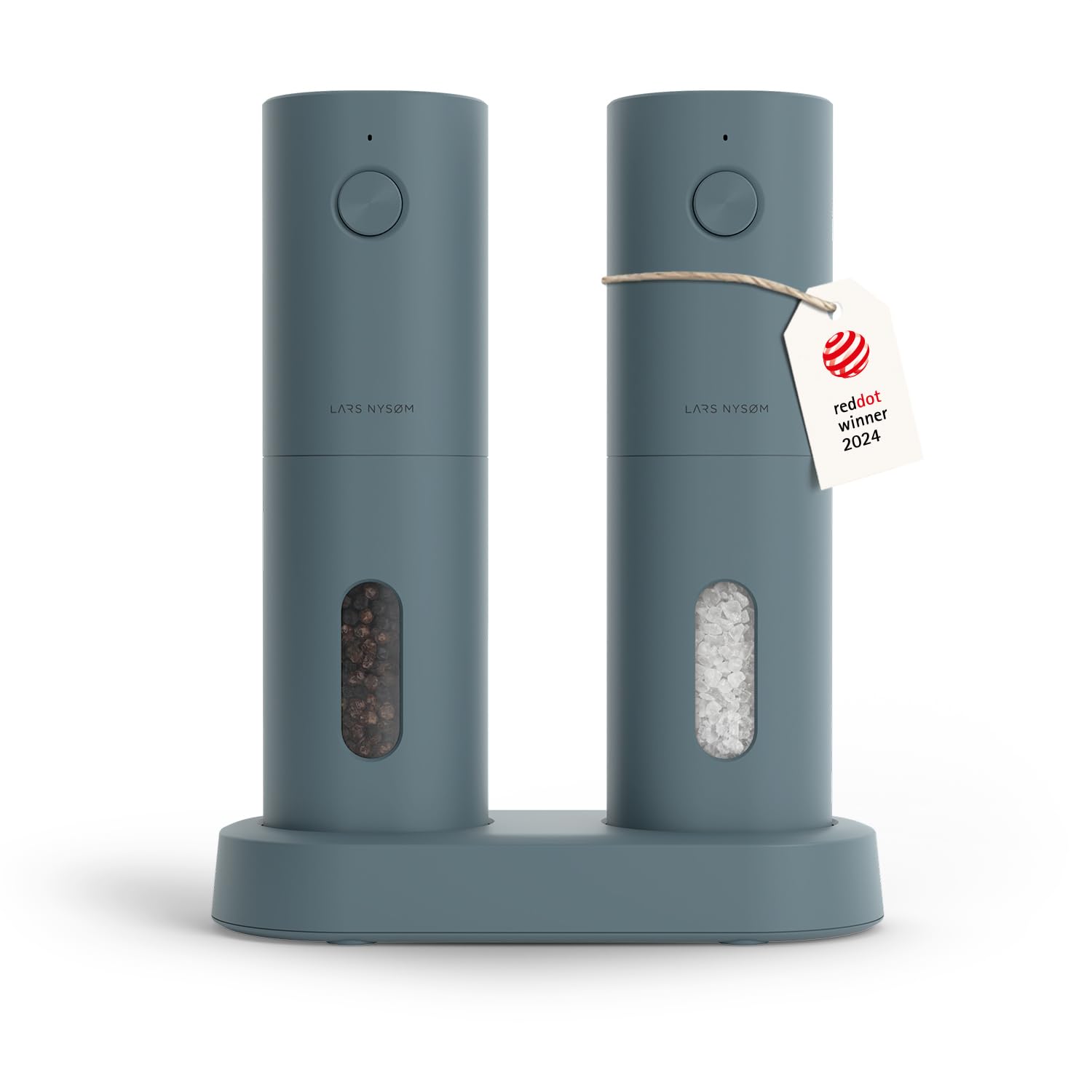 Photo 1 of LARS NYSØM Electric Salt and Pepper Grinder Set, USB Rechargeable, Automatic Salt and Pepper Mills, Spice Shakers Refillable with LED Light, Adjustable Coarseness, Ceramic Grinder (Stone Blue)