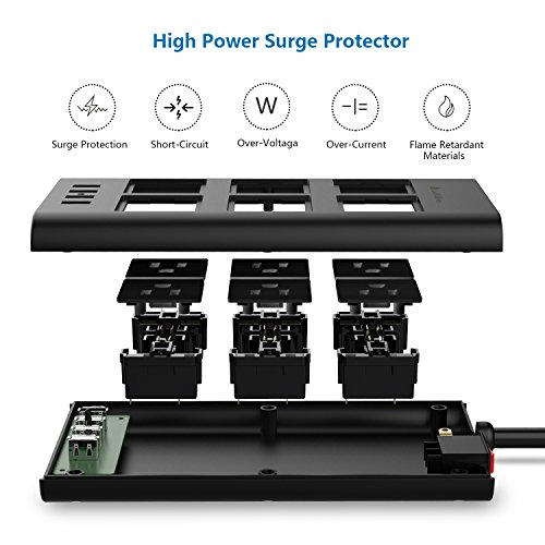 image for Extension Cords, Lidlife 6 Outlet Power Strip Surge Protector Extensio