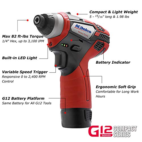 ACDelco G12 Series 3-Tool Cordless Combo 2-Speed Drill/Driver+ Impact Driver + Ratchet Wrench, 2-battery, ARW1208-K10 - Thumbnail 3