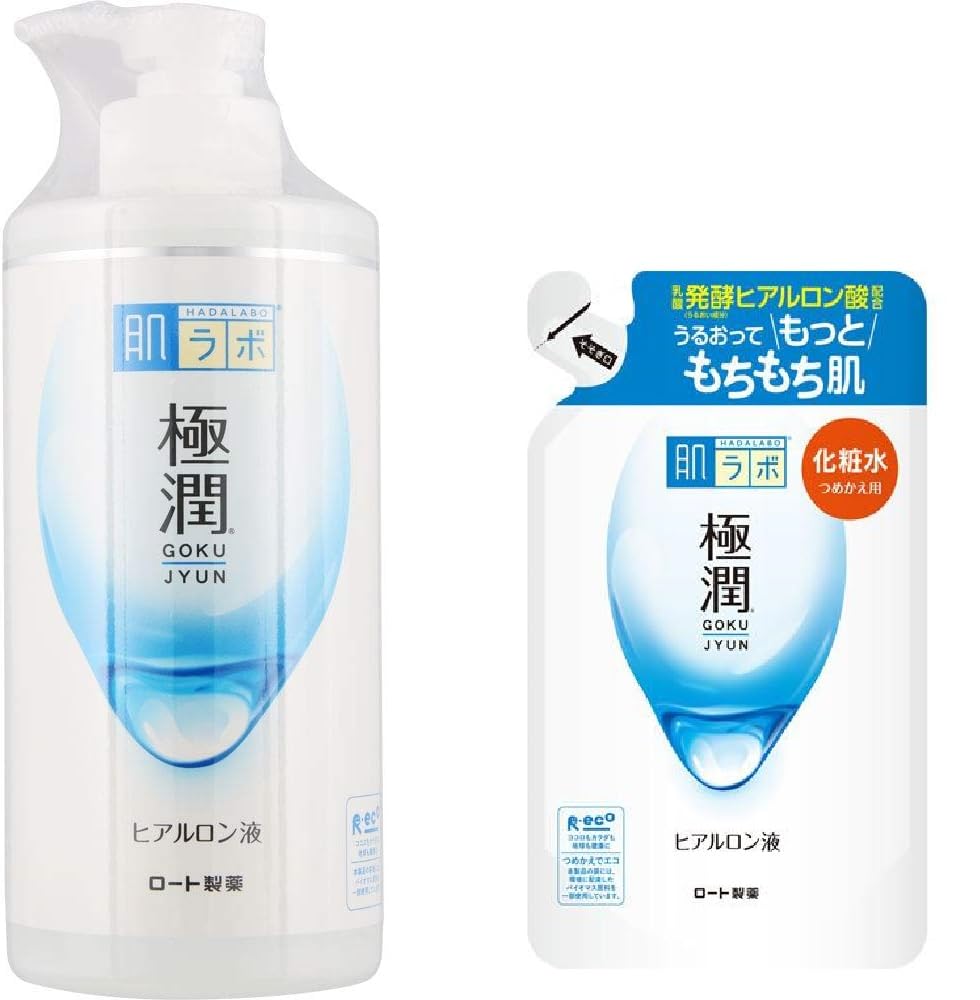 Aburiya Hadalabo Gokujyun Super Hyaluronic Hydrating Lotion, Large Capacity Pump 400ml & Refill 170ml, Made in Japan