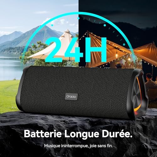 Enceintes Bluetooth Puissante 24W, Enceinte Bluetooth Portable 6.0, Bluetooth Speaker 30H Autonomie, Surround à 360 Degrés, Étanche IPX6, Appariage TWS, USB, RGB,AUX, TF Carte, Fêtes/Voyage/Extérieur