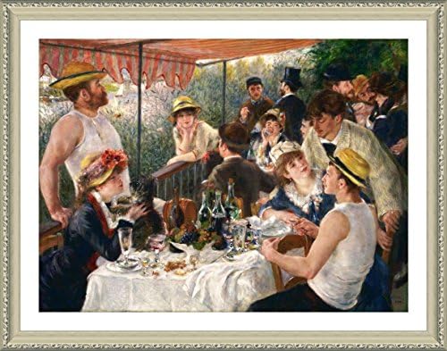 Alonline Art Luncheon Of The Boating Party Auguste Renoir Biege FRAMED POSTER (Print on 100% Cotton CANVAS on foam board) - READY TO HANG | 31"x24" | Oil Painting Print Framed Wall Art Framed Print