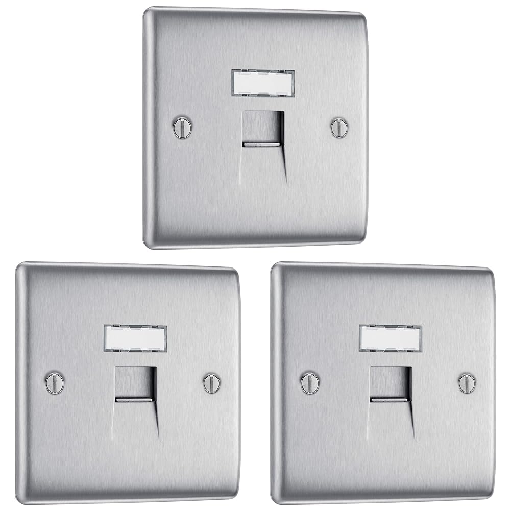 BG Electrical NBSRJ451-01 RJ45 Single Data Outlet, Brushed Steel (Pack of 3)