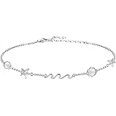 Ocean Wave Beach Shell Anklet 925 Sterling Silver Sea Starfish Seashell Ankle Bracelet Summer Jewelry Gifts for Women