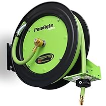 PowRyte Elite Retractable Air Hose Reel with 3/8-Inch by 25-Feet Rubber Air Hose