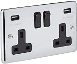 AET 2 Gang 13 A Double Plug Chrome USB Charging Socket with Rocker view 1
