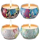 Scented Candles Jasmine,Lotus,Lilac Blossoms & White Gardenia,Natural Soy Wax Portable Travel Tin Candle,Set Gift of 4