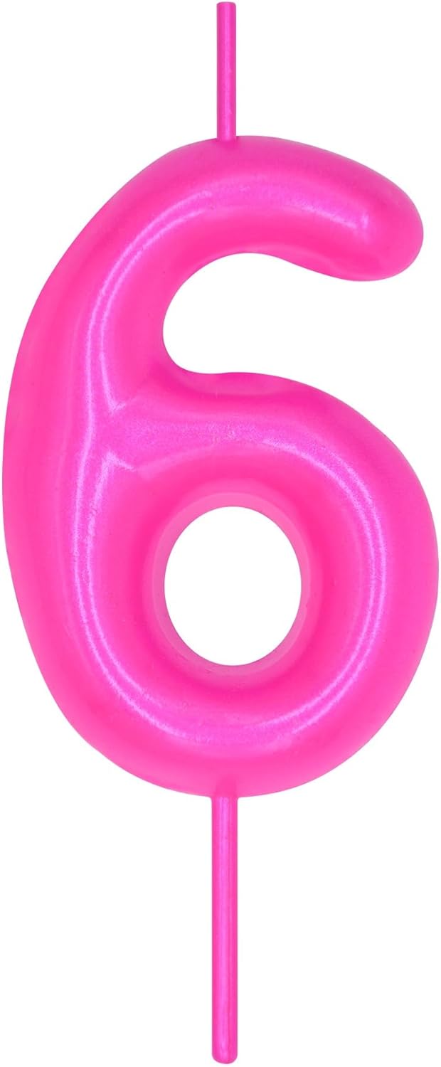 Candles & Holders - DERVENTA Birthday Candles Numbers Pink 2.36 inch Party Cake Topper 1 Piece (Number 6 Pink)