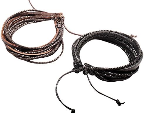 Special Jewelry, Genuine Leather Braided Wrap Hand Made Bracelet Stylish 2Pices Black Brown Set Unisex BR03