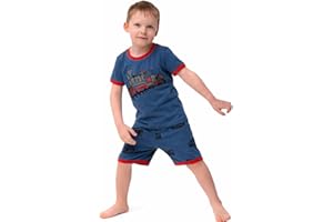 QHKIDS Boys Excavator Pajamas Set, 95% Cotton Summer Construction Truck Sleepwear, 2-Piece Short Sleeve PJs, 2-7 Years