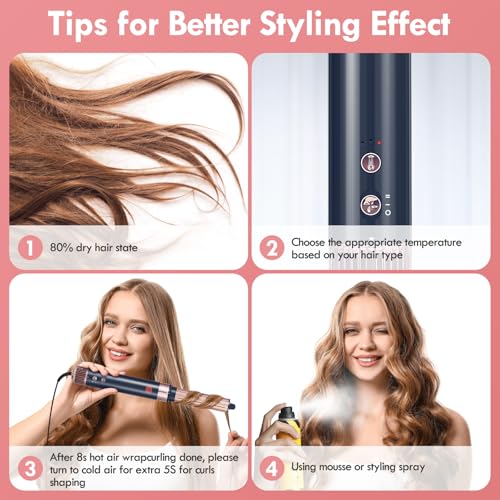 NDLT Hairstyler 6 in 1 Airstyler, 120,000 RPM Hair Styler with Highly Concentrated Ion Technology, Warm Air Brush, Hair Dryer, Straightening Brush & Curling Iron for Quick Drying, Straightening and