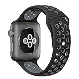 Gersymi Tech Sport Silicone Replacement Strap Band with Adjustable Buckle and Quick Release for Apple Series 2 iWatch - Large - Black / Gray