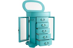 HIVES AND HONEY Hives & Honey Daphne Oval Glass Turquoise Jewelry Chest Jewelry Organizer Box Case Mirrored Storage