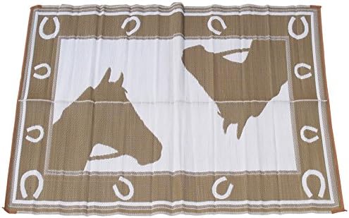 Fireside Patio (1006_6x9_Choc_Horse) Chocolate 6' x 9' Polypropylene Indoor/Outdoor Reversible Patio/RV Mat with Horseshoe Design