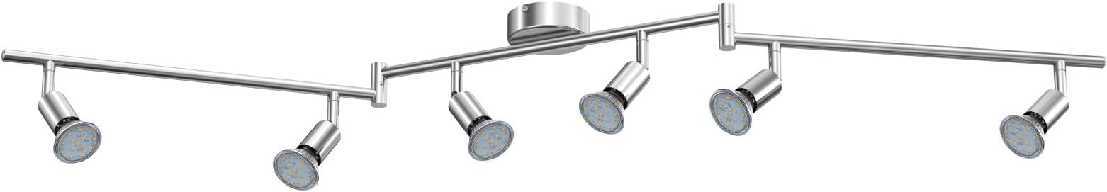 Reteck 6 Way LED Ceiling Light Rotatable for Kitchen, Living Room and Bedroom, Include 6XGU10 LED Bulbs (3.5W, 380LM, Warm White) Adjustable LED Ceiling Spotlight - White Chrome [Energy Class A+]