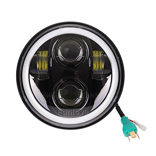 Funlove 5 3/4 5.75 Inch LED Headlight Halo with DRL for Harley Davidson Motorcycles