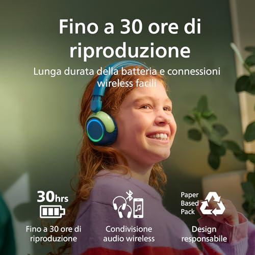 Philips TAK4200CT 4200 Series Foldable Kids Wireless On-Ear Headphones - 45 Hours Volume Limited Playtime, Audio Sharing, USB-C Cable Included - Teal Crystal