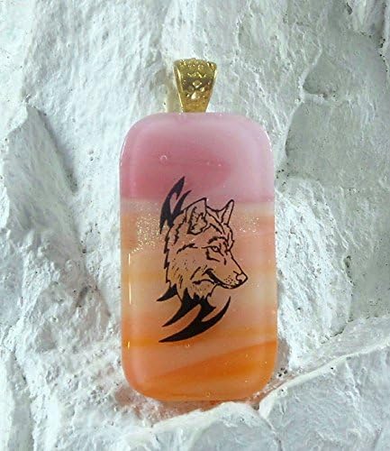 Wolf Art Handmade Dichroic Glass Jewelry Pendant with Necklace