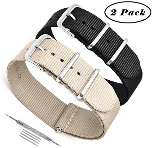 NATO Watch Straps 2 Pack Ballistic Nylon Replacement Watch Bands Military Canvas with Stainless Steel Buckle for Men Casual Classic Watches Accessories 20mm 22mm