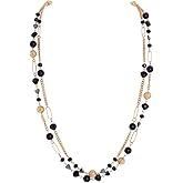 Bocar Beaded Necklace, 2 Layer Long Link Chain Necklace Crystal Beads for Women, Choker Jewelry Gift