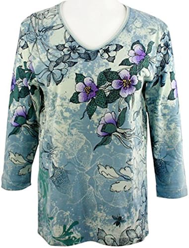 Cactus Bay Apparel - Wild Flowers, 3/4 Sleeve, V-Neck, Rhinestone Cotton Top