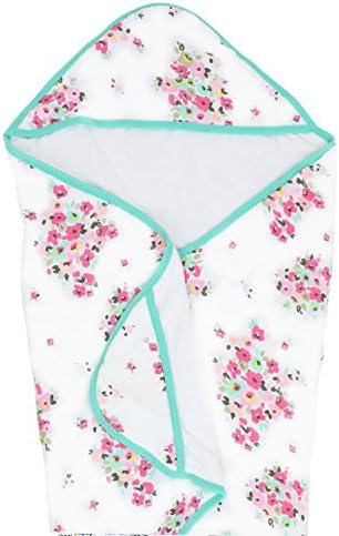 100% Organic Muslin Hooded Bath Towel by ADDISON BELLE - Perfect For Baby &amp; Toddler - Extra Big 33 inches x 33 inches - Premium Terry Cloth Interior - Best Baby Shower Gift (Flower)