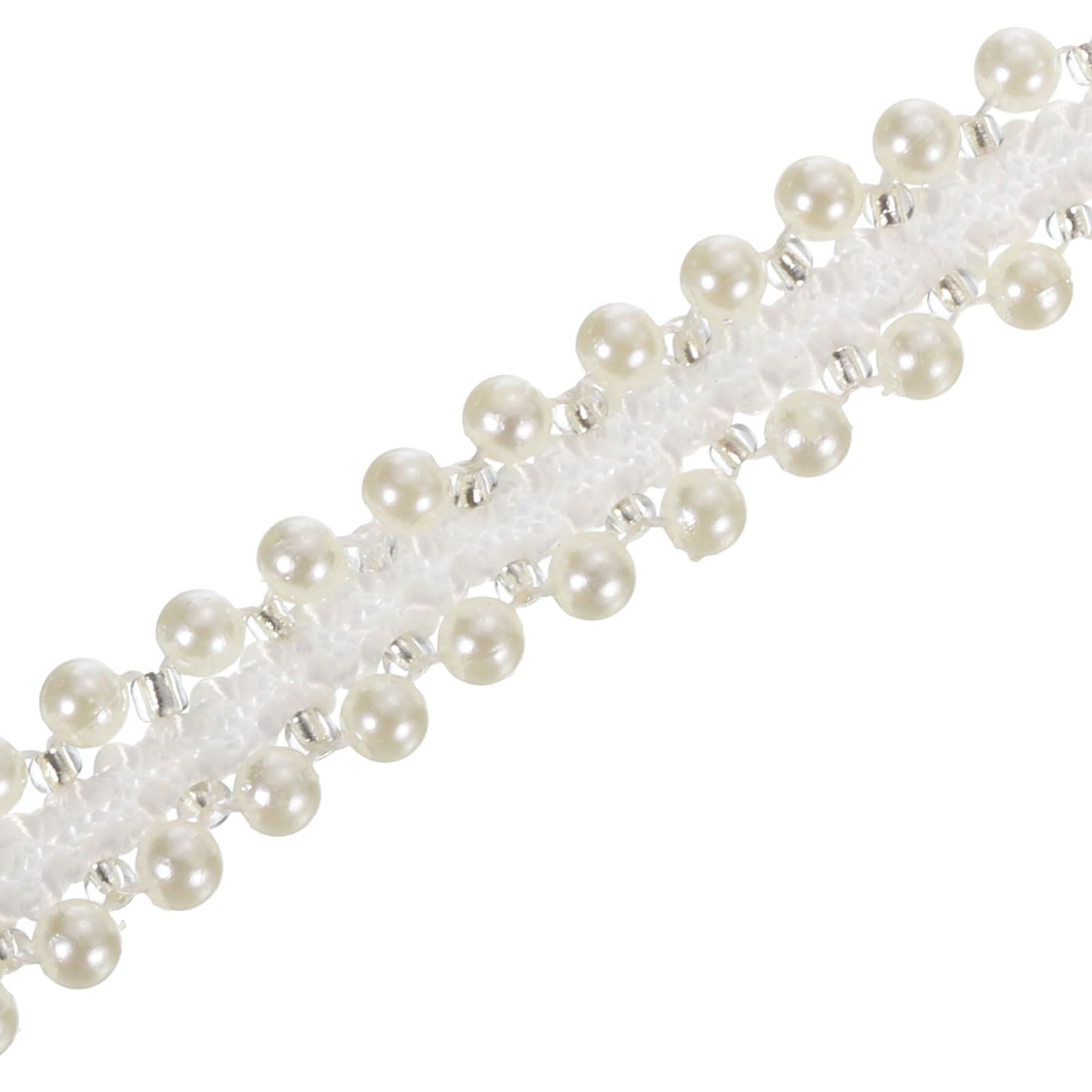 PATIKIL 5 Yard Faux Pearl Lace Ribbon, 0.51" Wide Pearl Fringe Applique Embroidered Pearl Bead Lace Trims for Wedding Party Decoration Sewing Craft, White
