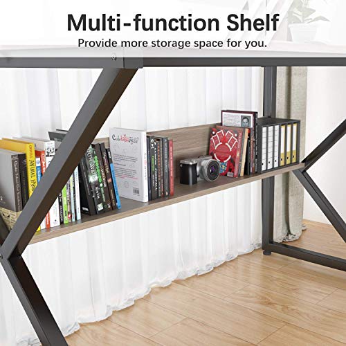 NOBLEWELL Computer Desk with Bookshelf 47 Inches, Brown - Image 4