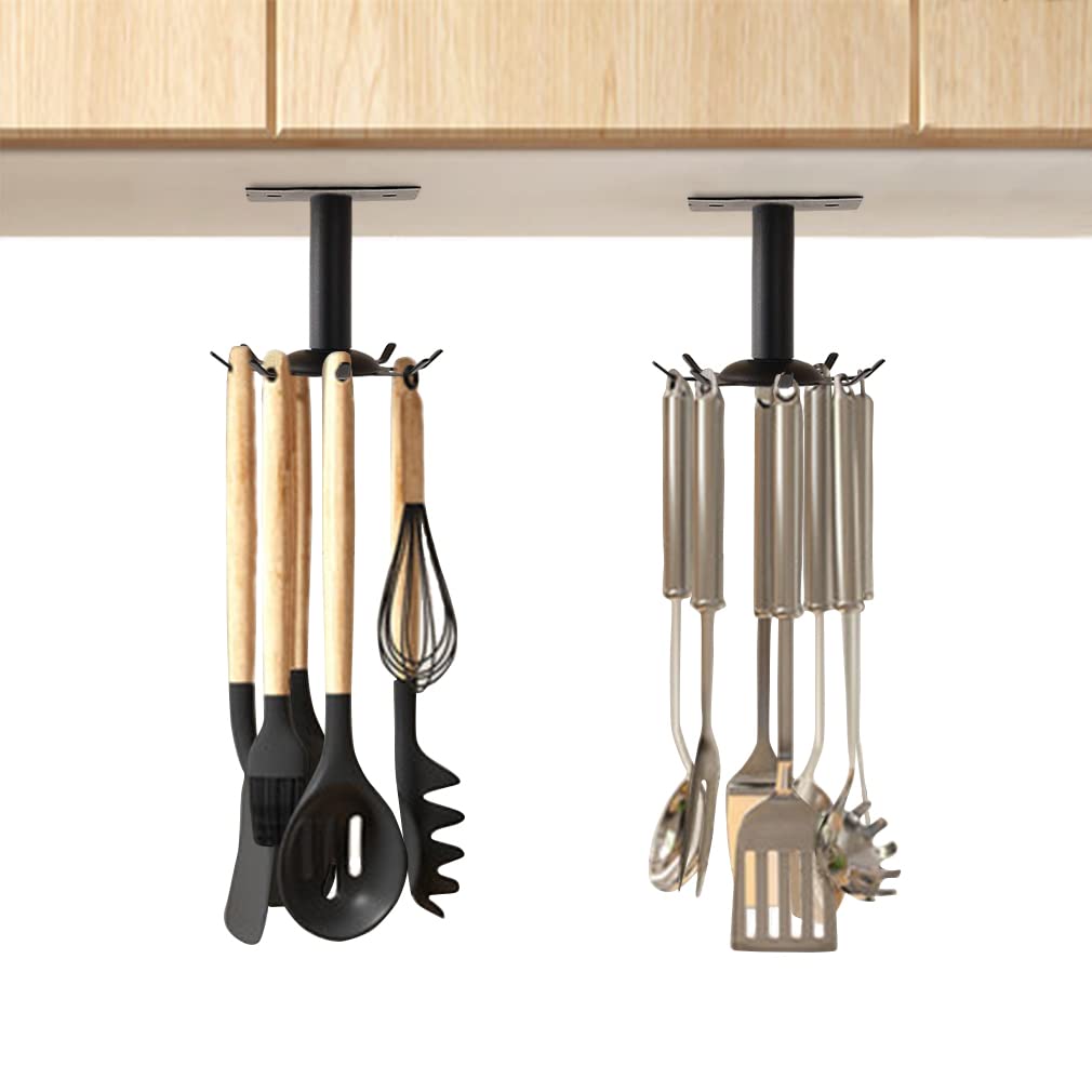 Photo 1 of Aosome 2 Pcs Utensil Under Cabinet Holder 360° Rotating Stainless Steel Kitchen Utensil Holder Hangers 8-Hooks