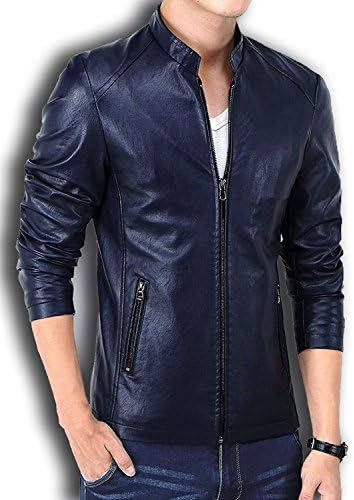 Wolfhowl Winter PU Leather Men Jacket Standing Collar Jackets Coat Navy US S