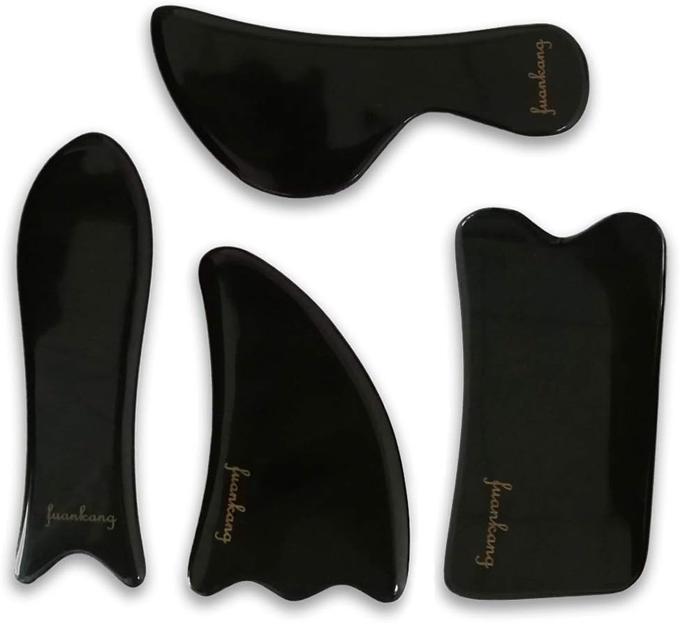 Jade Gua Sha Facial Tools GuaSha Stone Massage Tool For Face - by FUANKANG (BLACK)