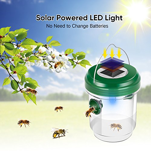 FITMAKER Wasp Trap Catcher, Life Outdoor Solar Powered Ultraviolet LED Light, Perfect for Wasps, Bees, Yellow Jackets, Hornets, Bugs, Fly and More