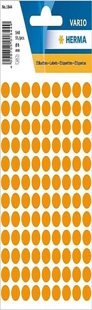 HERMA Dot Stickers Luminous Orange, 540 Labels, ร 8 mm, 108 Labels per Sheet, Self Adhesive Round Colour Labels Stickers, Blank Marking Dots, Sticky Circle Stickers for Color Coding Calendar โ image 1