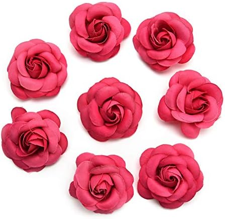Silk Flower in Bulk Wholesale for Crafts Fake Flower Rose Head Silk Rose Bud Wedding Decoration DIY Party Festival Home Decor Wreath Headdress Accessories Clip Art Flower 20pcs 5cm (Rose red)