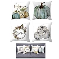 VEZARON Happy Autumn Decorations Pumpkin Throw Pillow Cover Cushion Couch Cover Pillow Cases Set of 4 for Autumn Halloween Thanksgiving Day (Blue-Gray, 18 X 18 Inch)